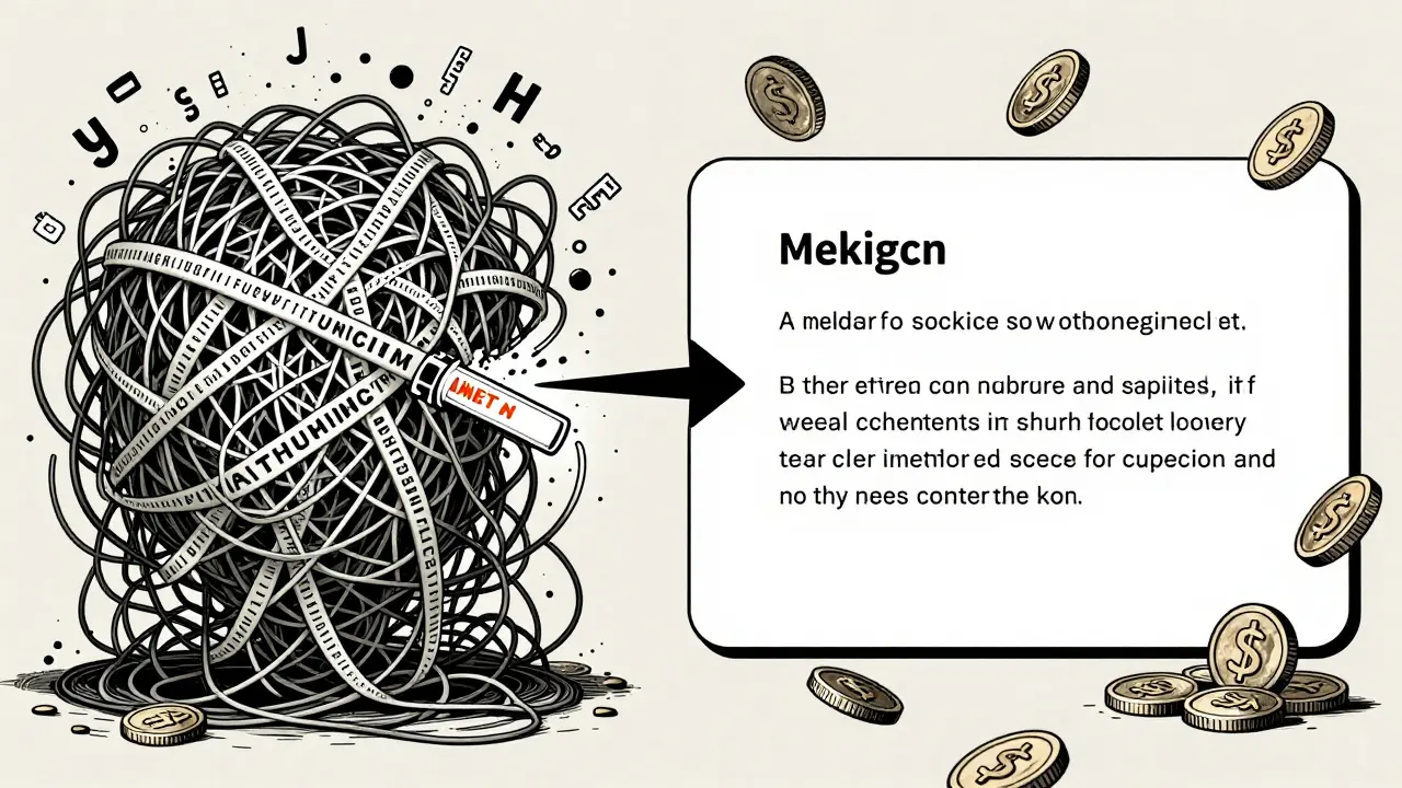 A tangled mess of tokens contrasts with a clean prompt and accurate reply, symbolizing cost-saving precision.
