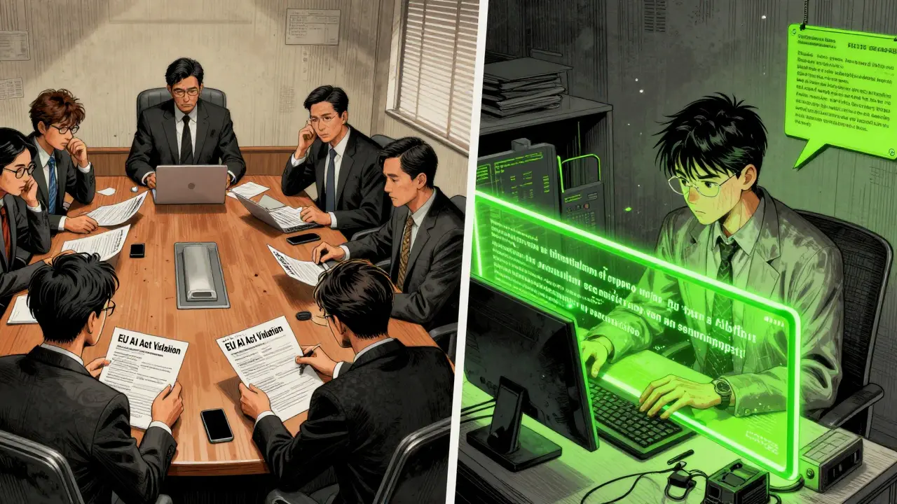 Contrast between chaotic non-compliance and controlled AI use in office