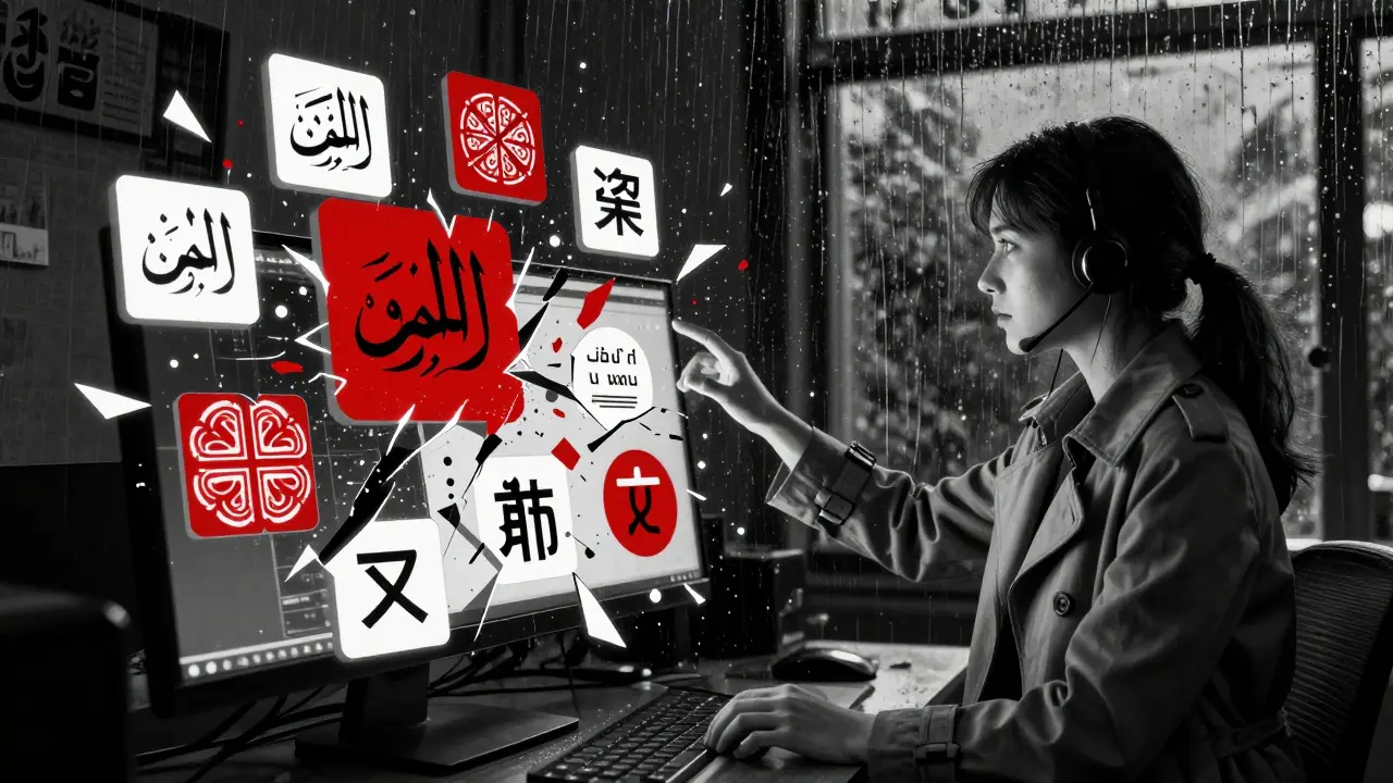 Cultural symbols shatter as a sociolinguist tries to stop an AI from misinterpreting idioms across languages.