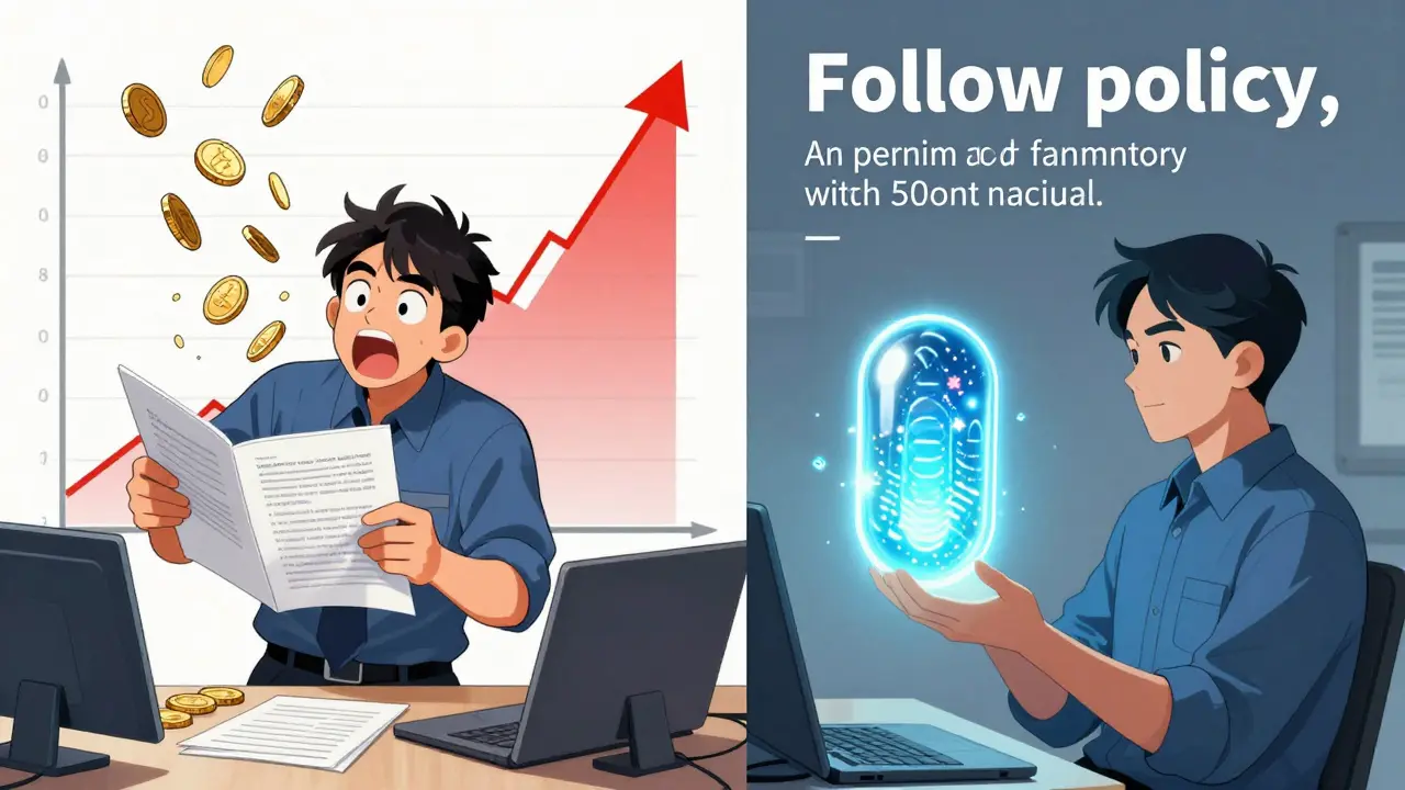 Split scene: one worker wasting tokens on long prompts, another saving them with cached context.