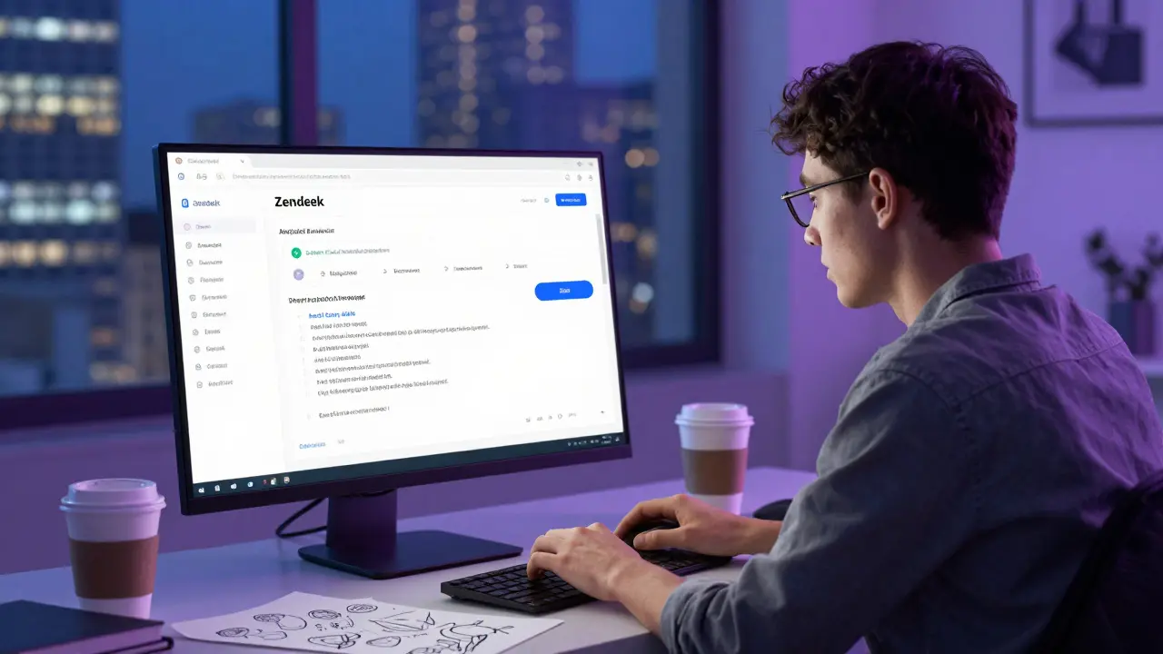 A lone product manager types a prompt at 3 a.m., watching an admin dashboard auto-generate on a flickering screen.
