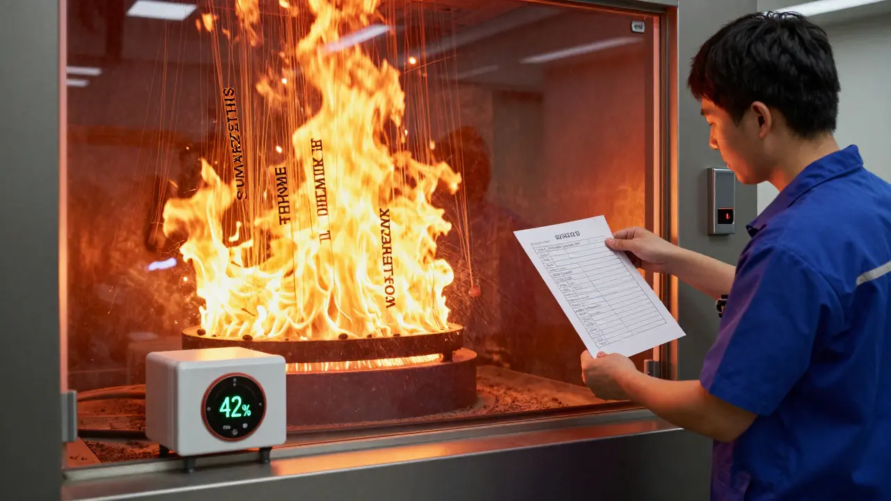 A massive digital furnace consuming tokens, reduced to a small heater after a prompt template is inserted.