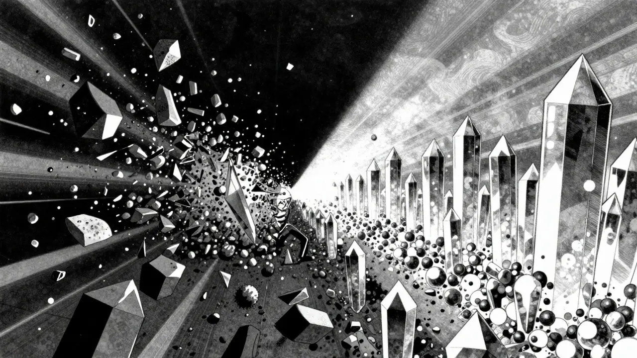 Chaotic particles transforming into ordered crystals