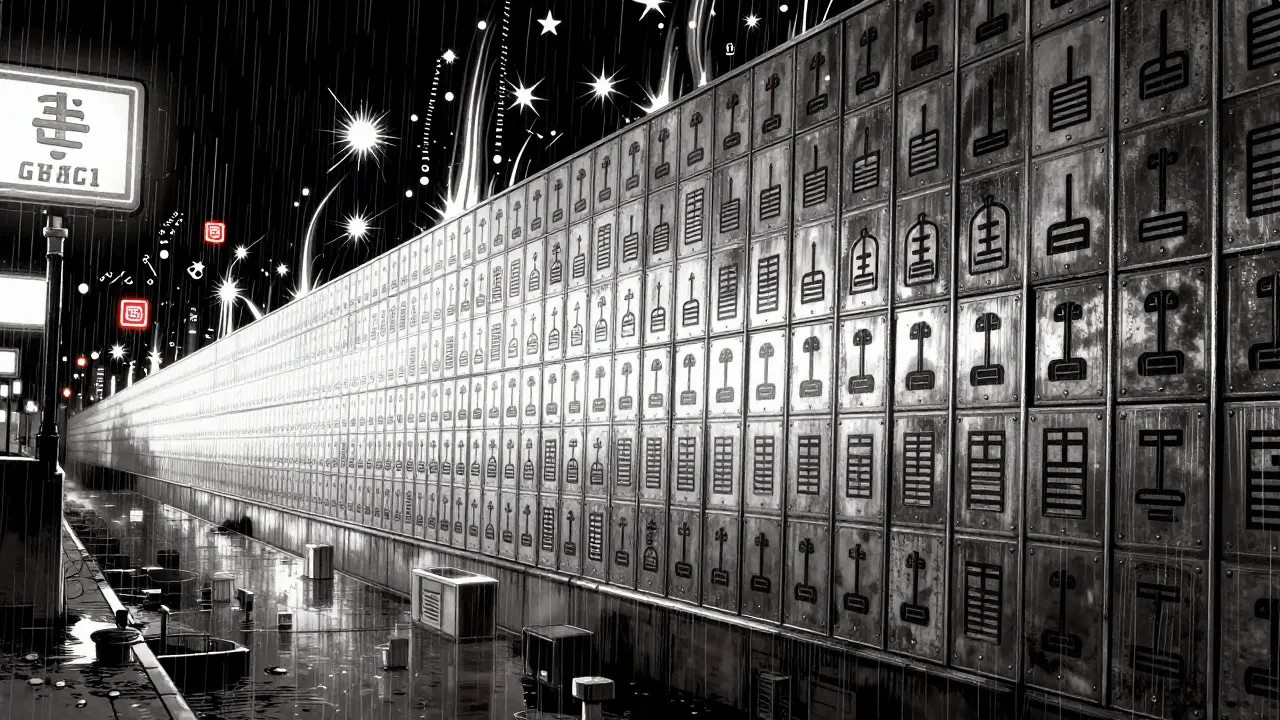 Cityscape split by innovation and legal barrier walls