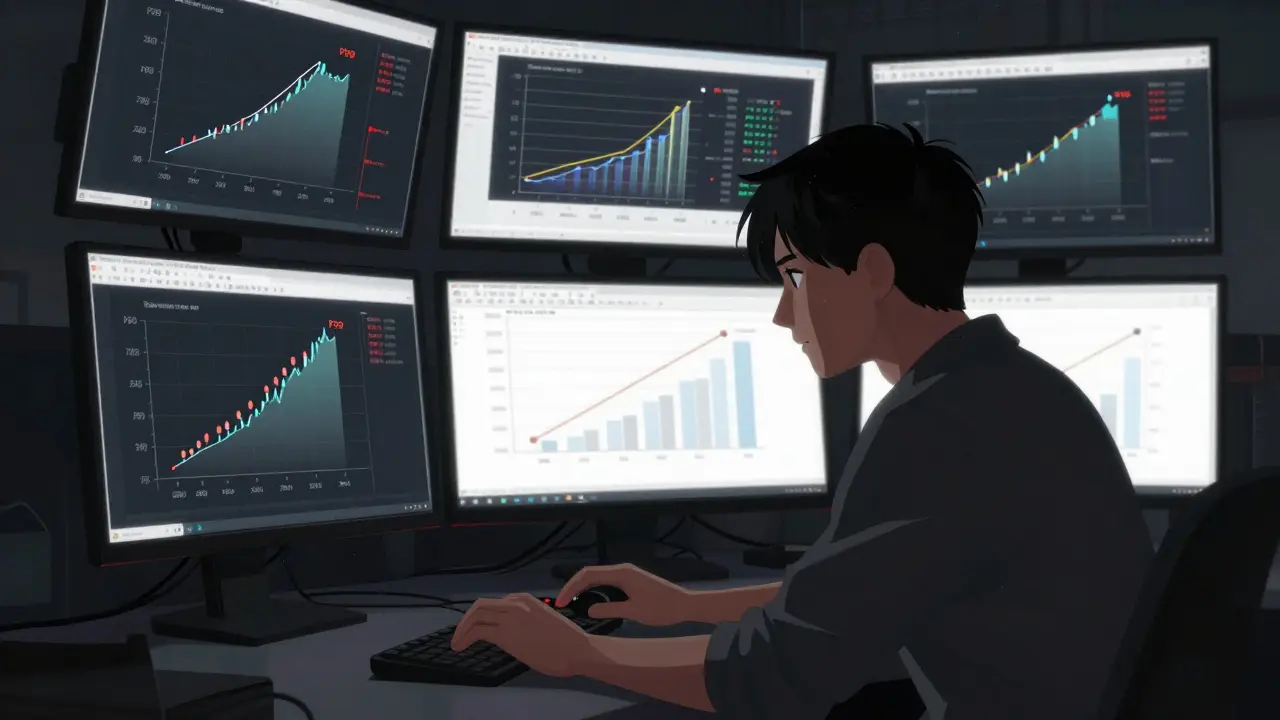 A determined engineer analyzing LLM latency graphs in a dark room in Gekiga style.