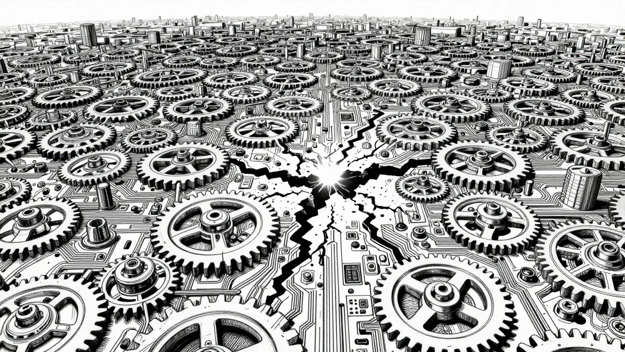 A massive technological network suffering a systemic failure