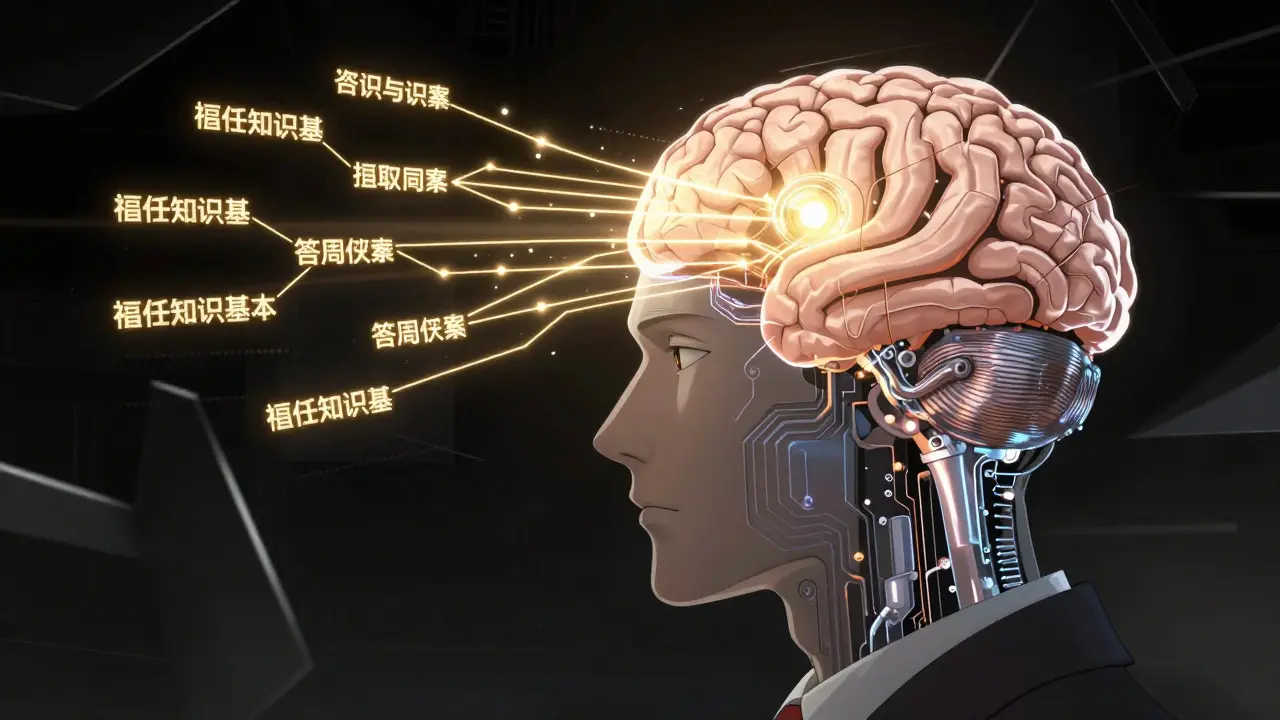 Conceptual digital brain integrating holographic data streams for legal AI retrieval.