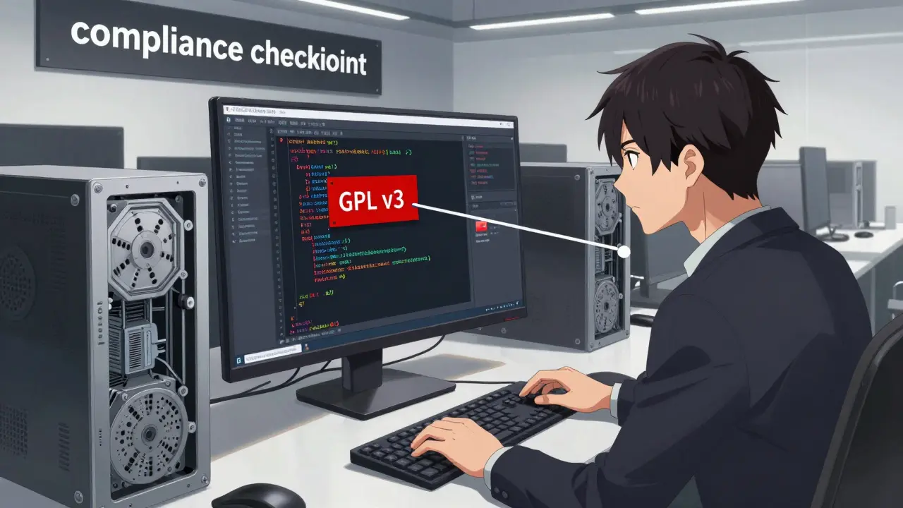 Developer identifying and removing a restricted license flag from a code project