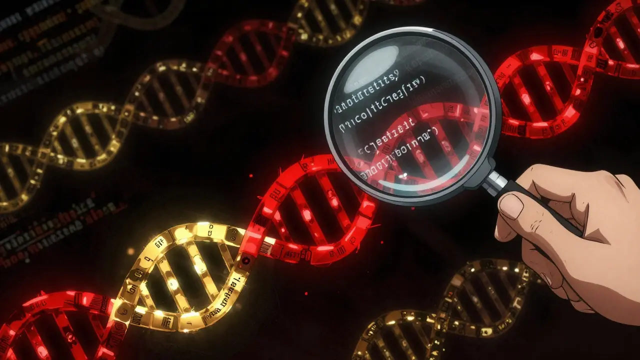 Digital code DNA showing a mix of safe gold and risky red license segments
