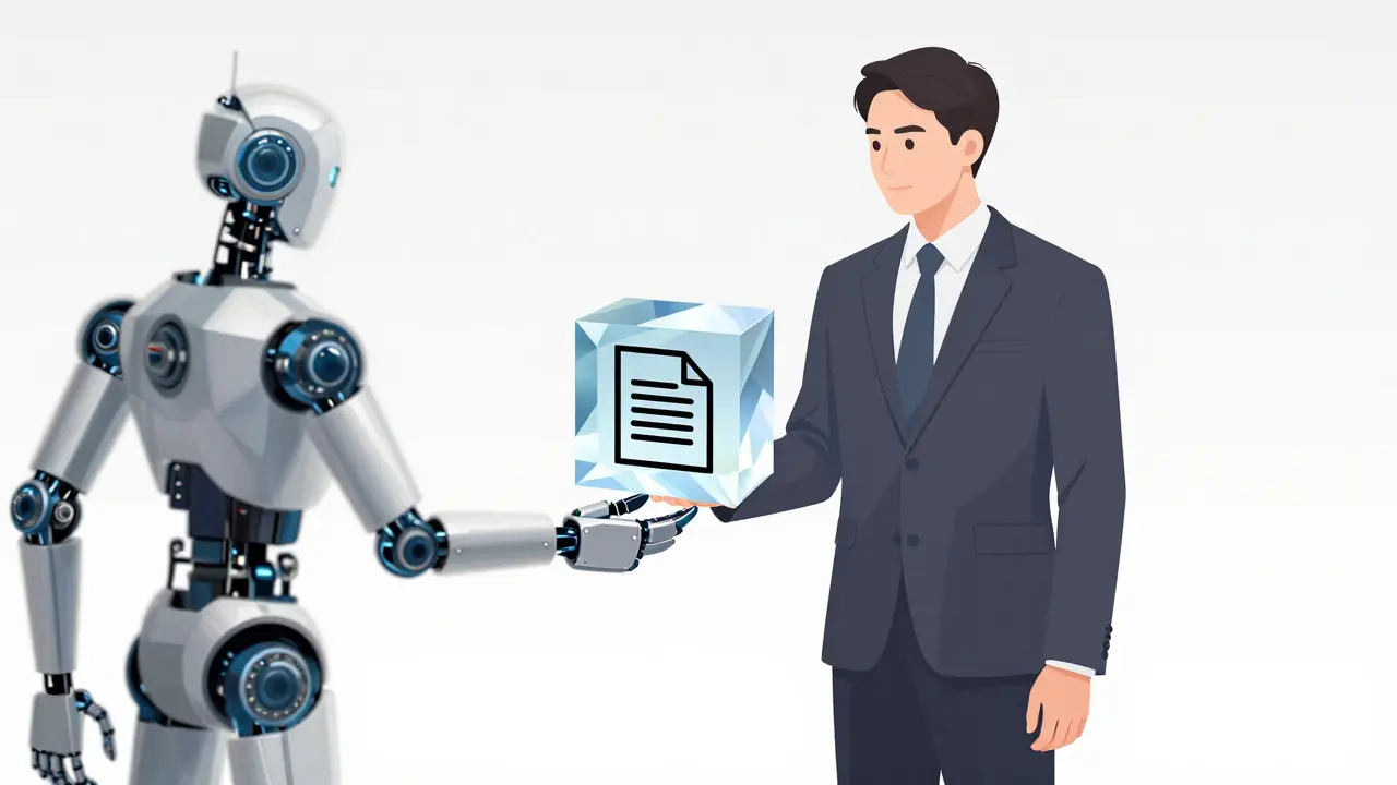 Executive trading a crystal task cube with robot