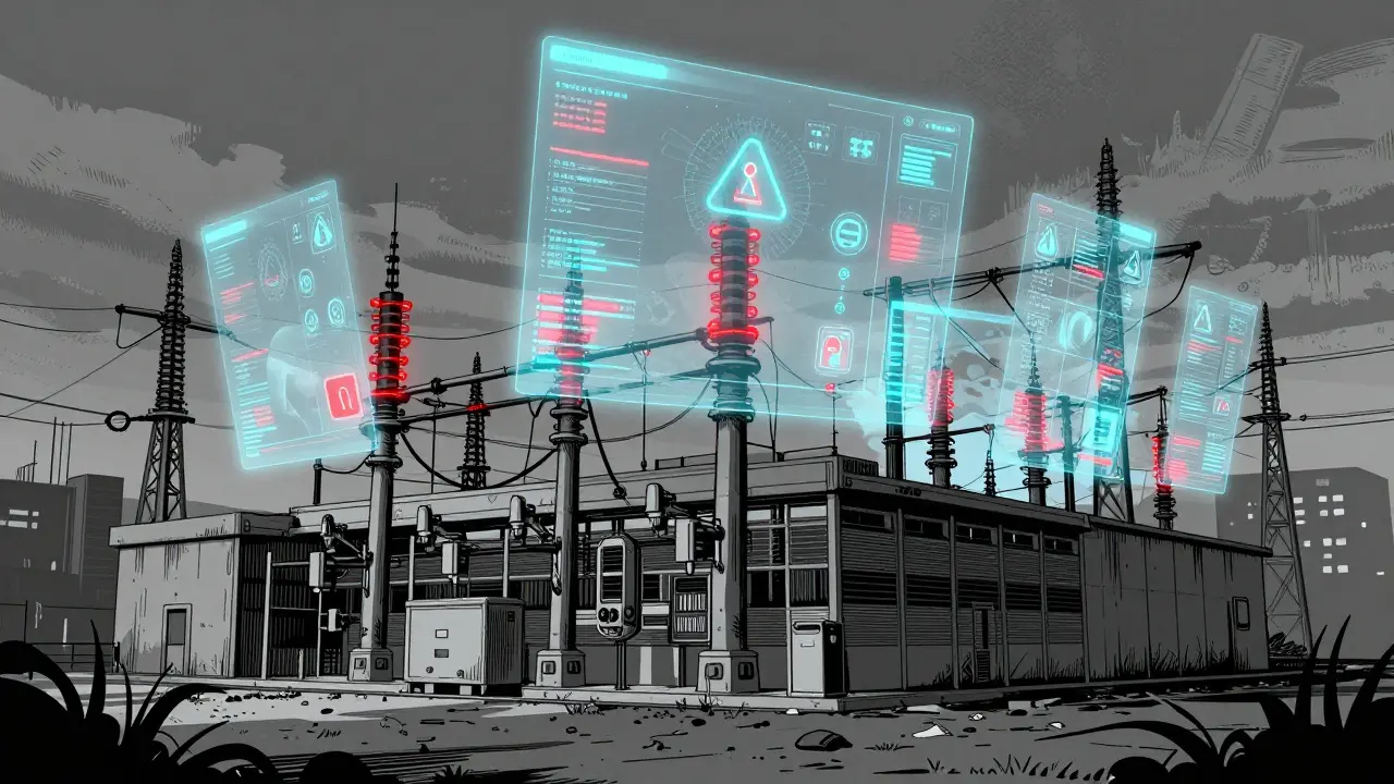 AI data overlays analyzing power station risks