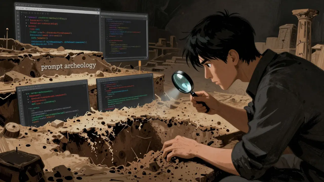 Developer excavating code history to find original AI prompts
