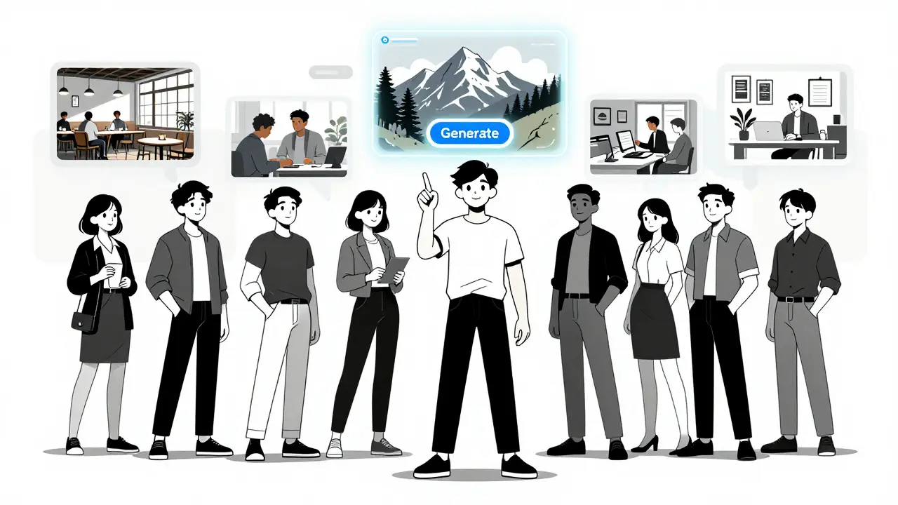 Digital avatars selecting diverse scenes for AI product photography generation