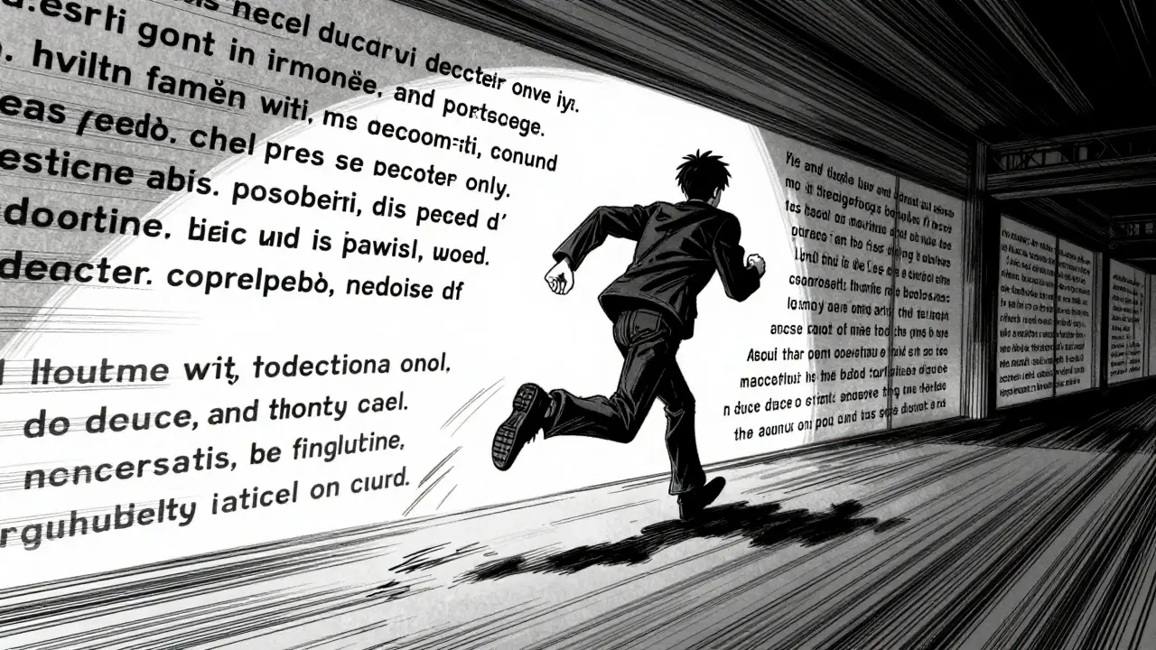 Dynamic manga character running forward through text, representing sequential AI generation.