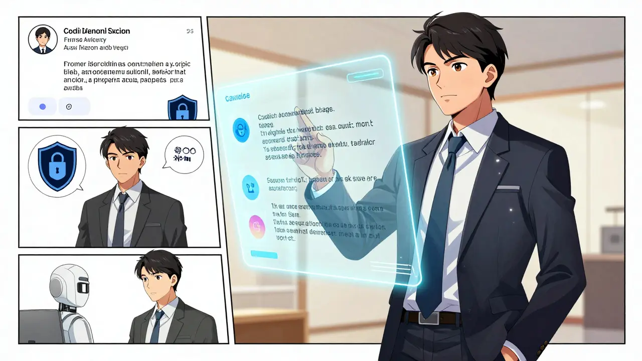 Professional using holographic AI interface for instant answers