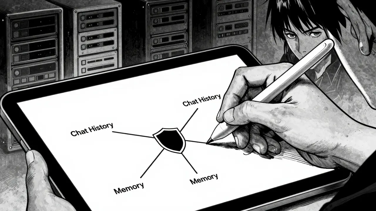 Hand disabling AI memory settings to prevent long-term data storage risks.