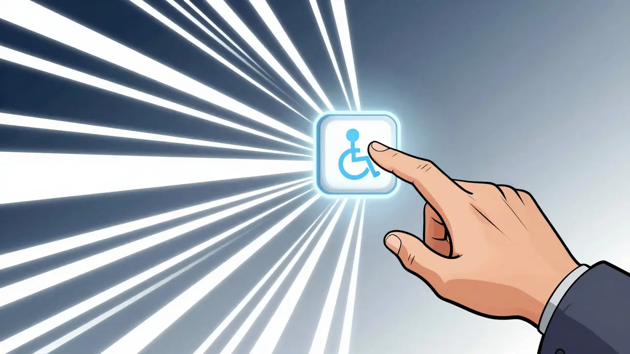 Hand touching a clear, accessible interface element in a hopeful Gekiga style scene.