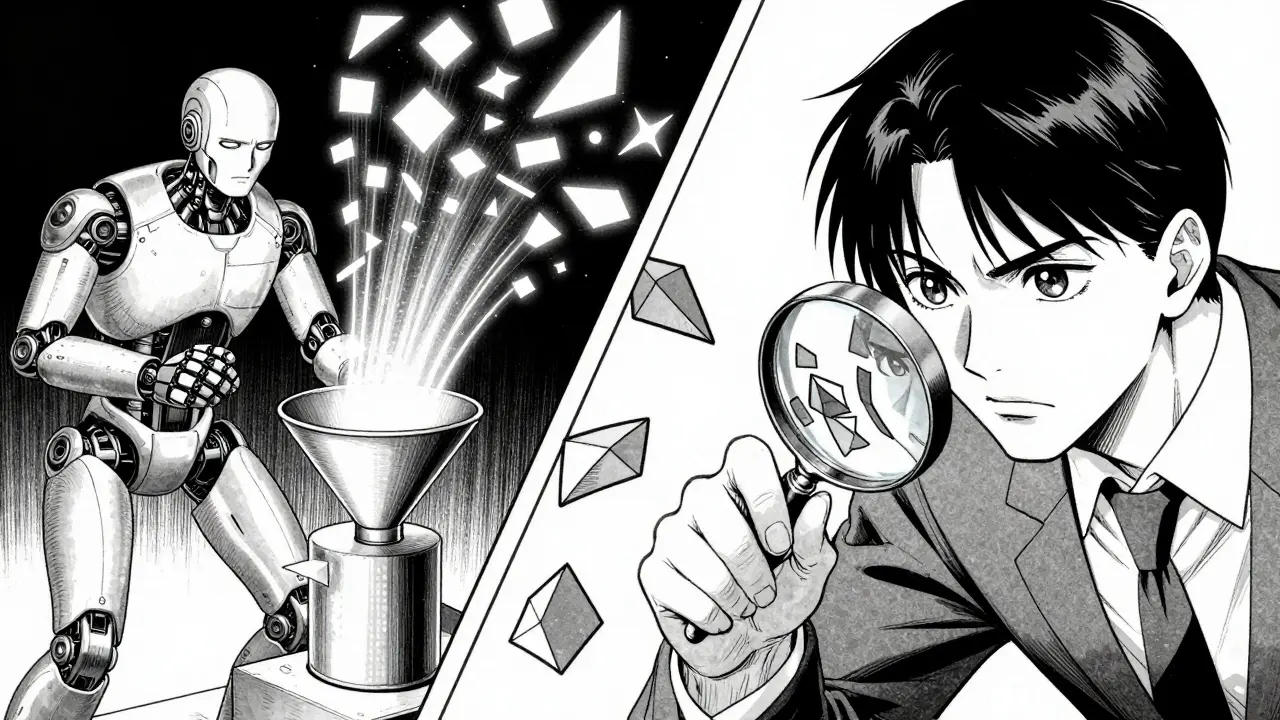Human reviewing AI-generated data shapes in manga art