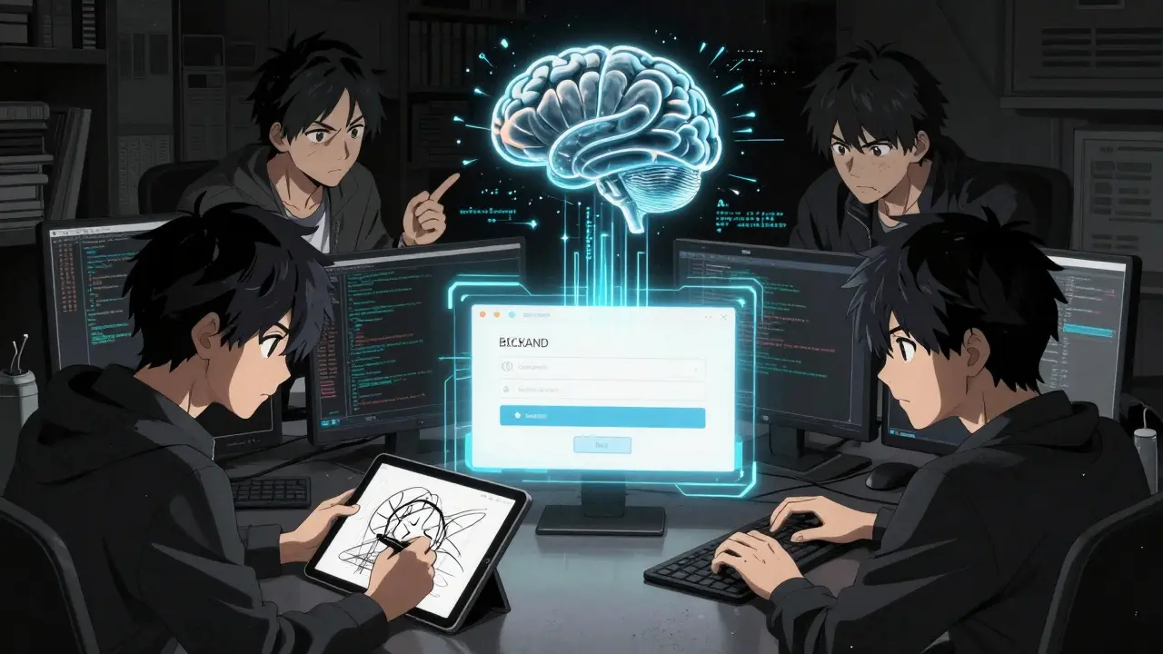 Team collaborating on end-to-end feature with AI assistance