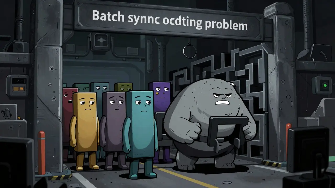 Tokens waiting at a gate due to batch synchronization
