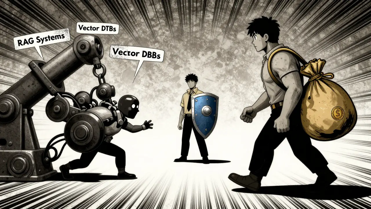 Visual metaphor of RAG complexity vs large context costs in anime art