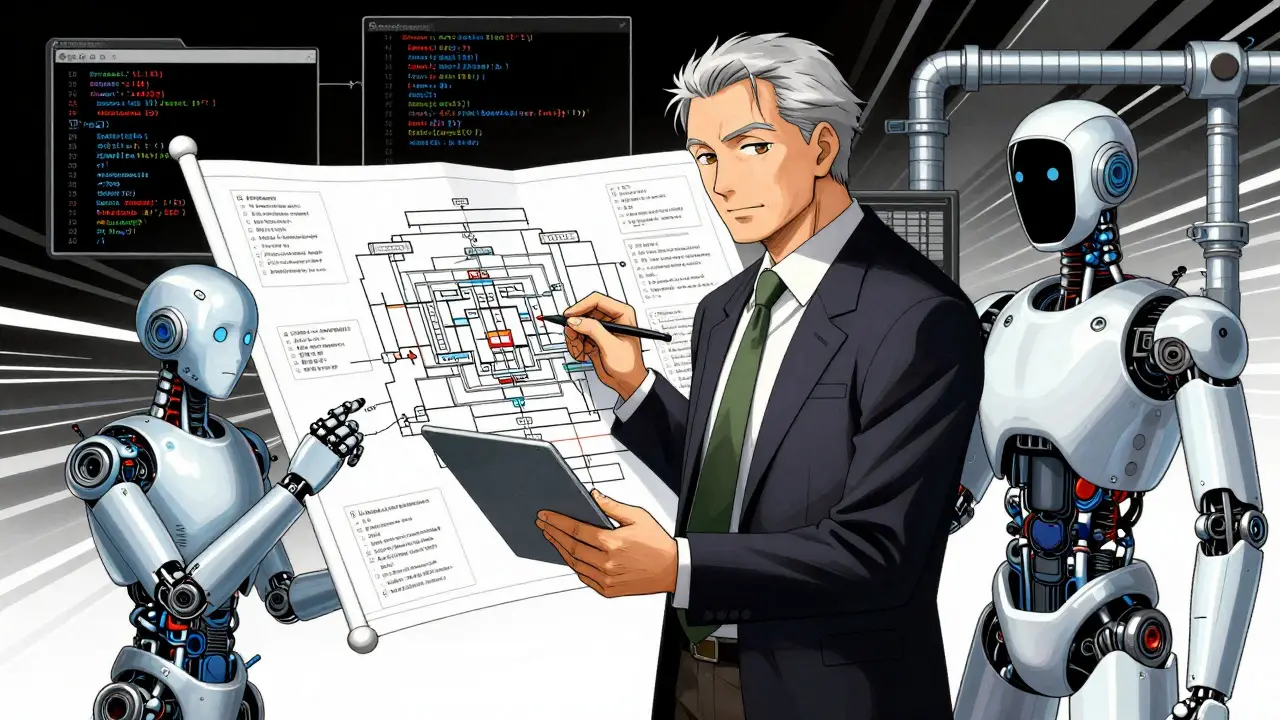 Architect reviewing AI-generated code draft