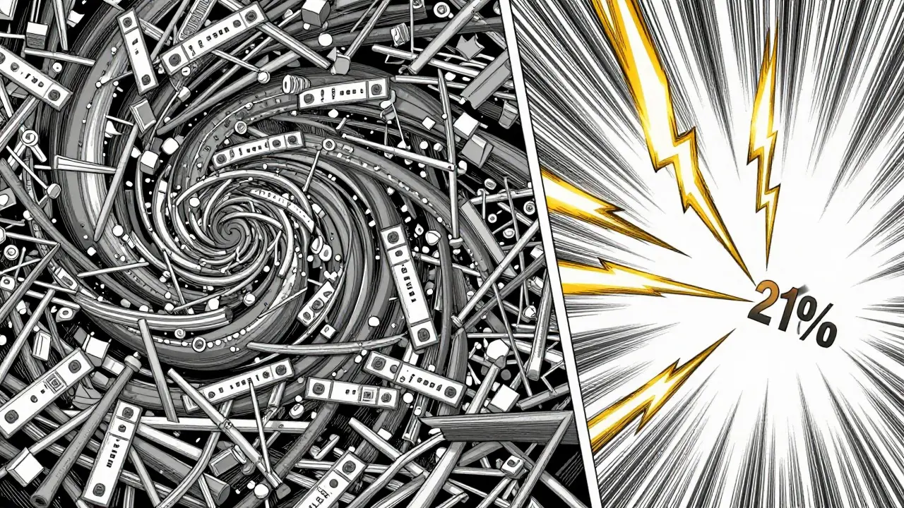 Chaotic grey tokens vs sharp golden critical tokens piercing through, Gekiga style