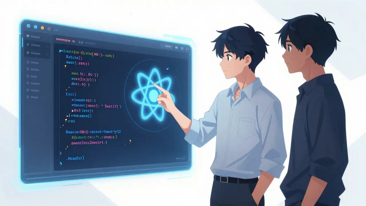 Designer and developer viewing holographic code generation from Figma mockup