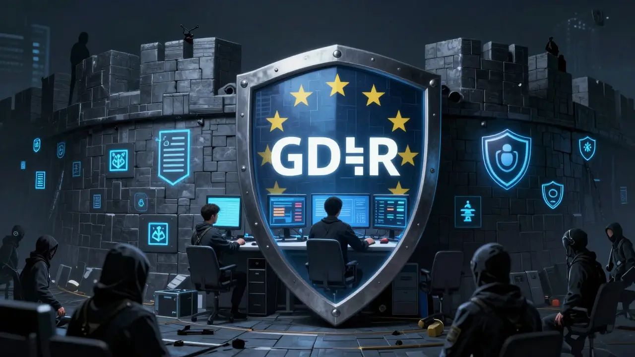 Fortress metaphor for GDPR compliance blocking hackers via token privacy