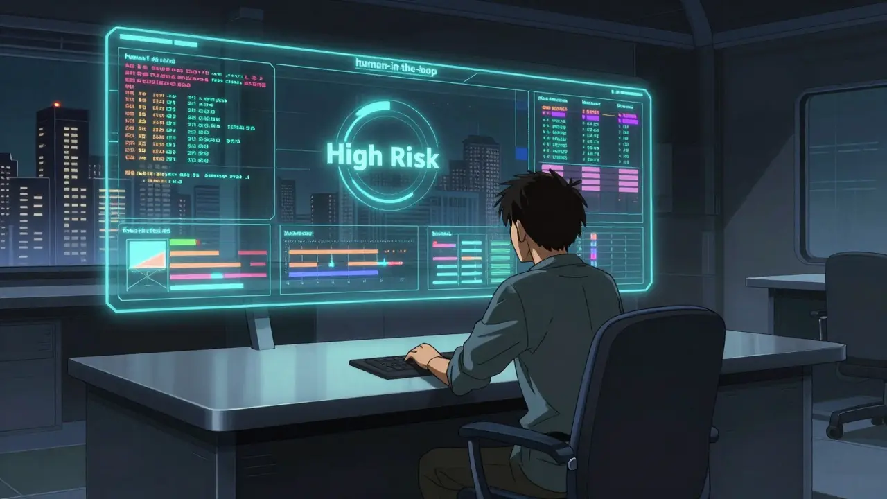Gekiga style image of a human reviewing high-risk AI outputs