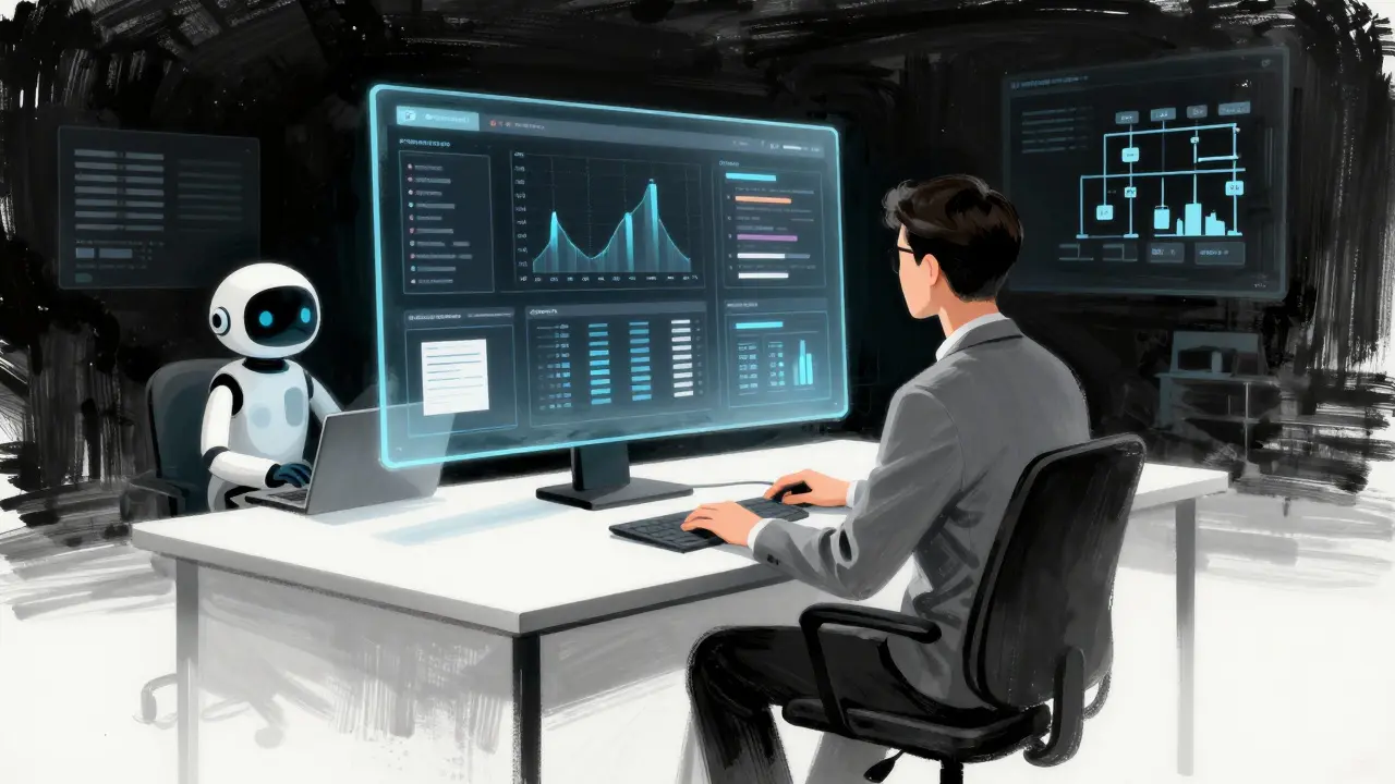 Human manager overseeing autonomous AI operations
