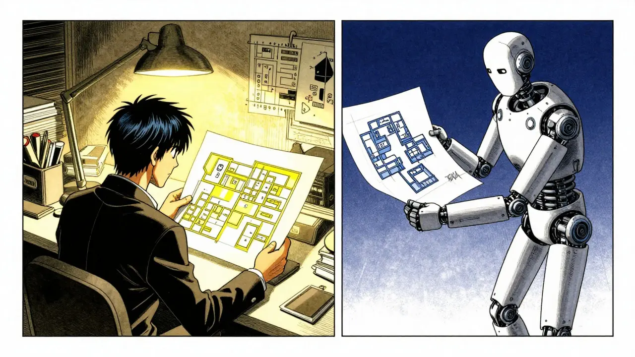 Manga editor using recursive outline strategy with robotic assistant