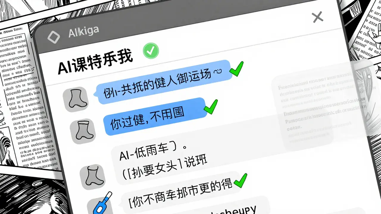 Manga-style close-up of AI text linked to visible source documents and citations.