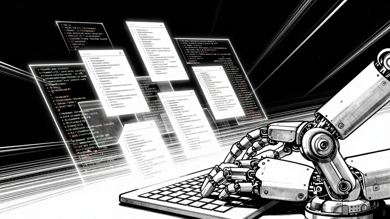 Futuristic robot integrating AI-generated docs into dev workflow