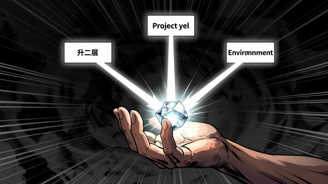 Gekiga-style illustration of a hand holding a glowing core splitting into three light beams