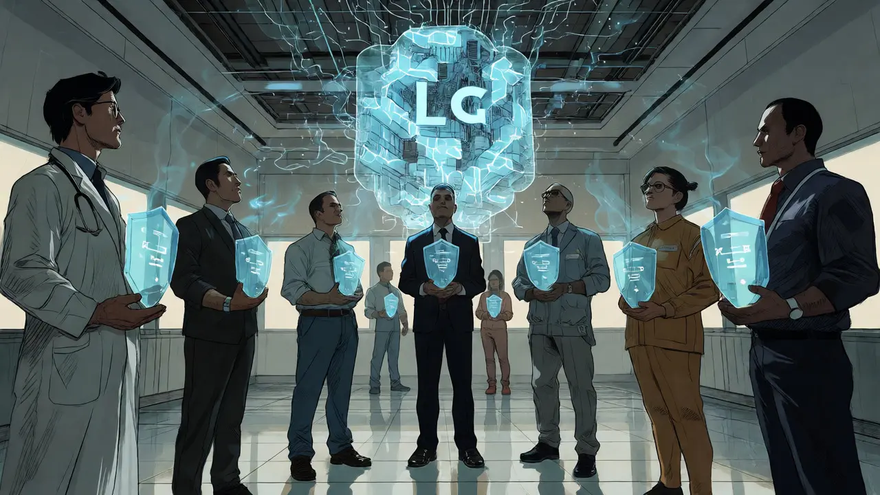 Professionals collaborating on secure AI model