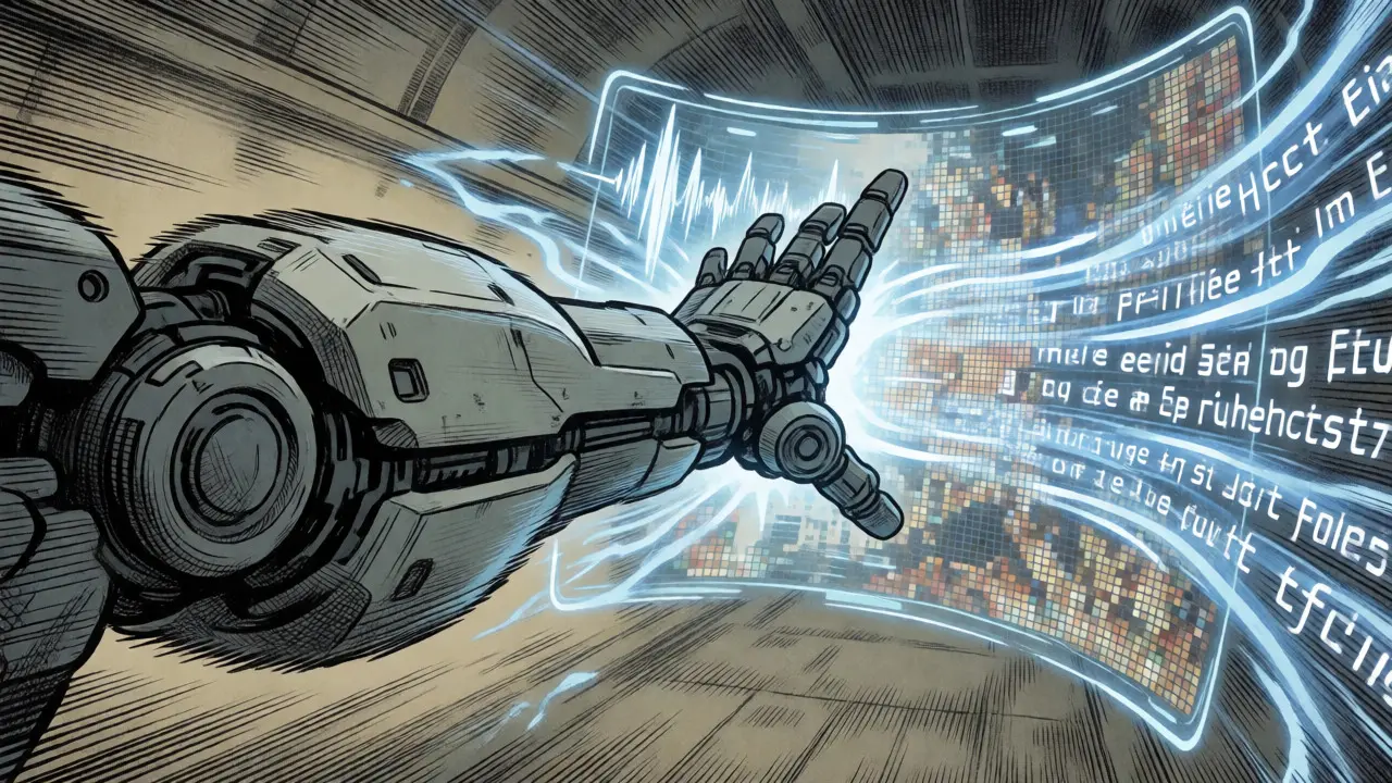 Robotic interface merging audio, images, and text data streams