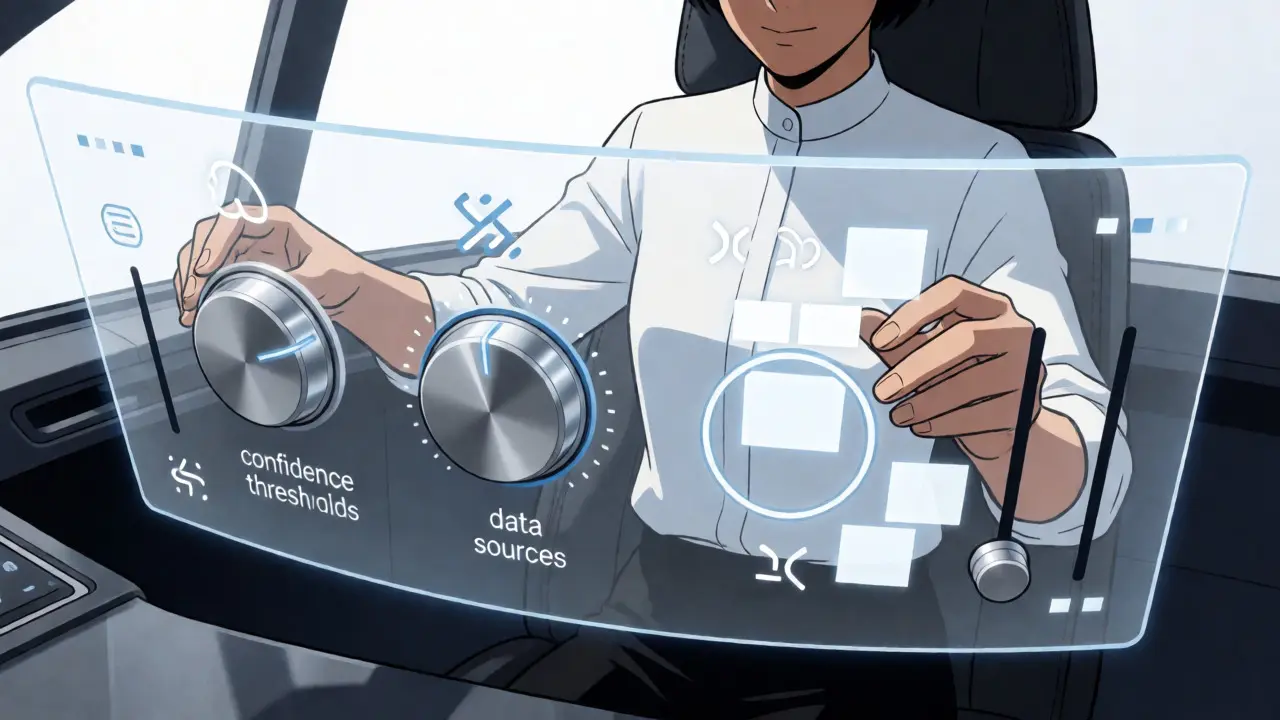 User confidently manipulating a floating AI control dashboard