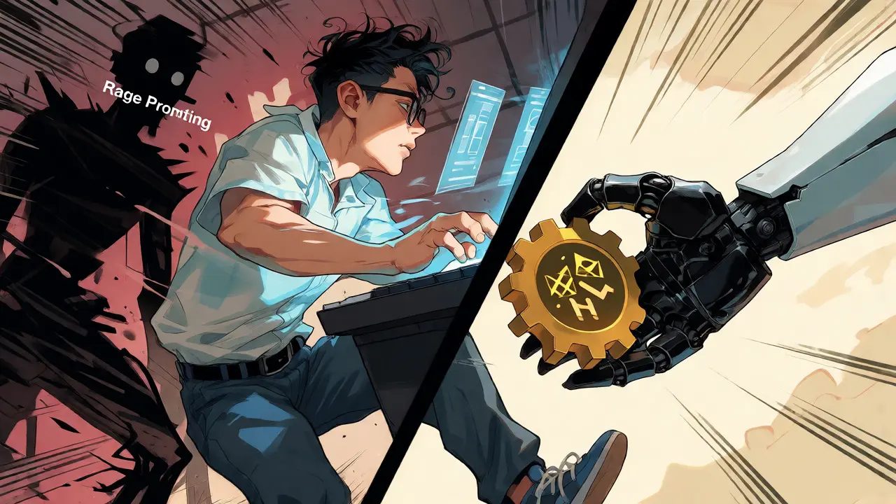 Engineer battling rage prompting while gaining efficiency in manga art