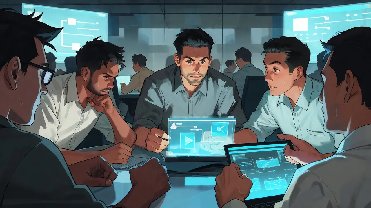 Professionals collaborating on AI skills in a focused training session